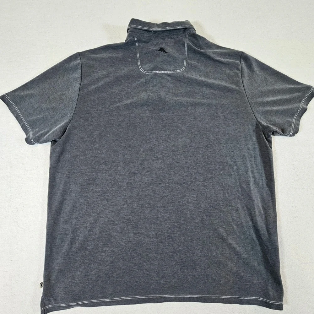 Tommy Bahama Polo Shirt Mens XXL Gray Tencel Blend Short‎ Sleeve Contrast Stitch